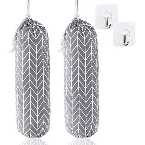 2 Pièces Support de Sac en Plastique, Distributeur de Sacs à Provisions, Organisateur Réutilisable Sac Poubelle, Porte Sac Poubelle Mural avec Crochet, Sac D'épicerie Support pour Cuisine (1/5)