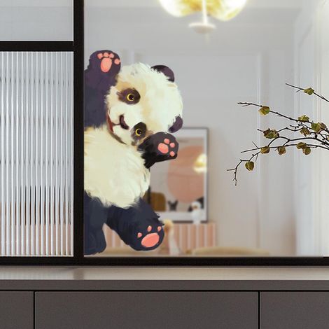 Autocollants de fenêtre anti-collision oiseaux - 1 sticker décoratif panda adhésif statique pour vitres, motif magnifique, prévention chocs aviaires (1/5)