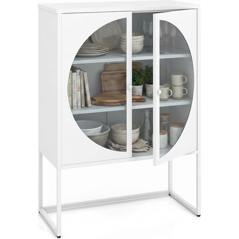 Buffet de Cuisine avec Étagères Réglables, 2 Portes en Verre Trempé, Structure Métallique, 85 x 40 x 121 CM, Meuble de Rangement pour Cuisine, Salon (1/5)