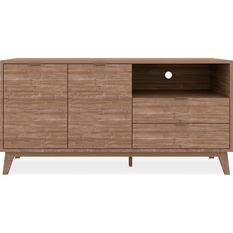 Mobile TV con 2 ante, 2 cassetti e 1 nicchia, decoro in legno L140 cm - Budapest