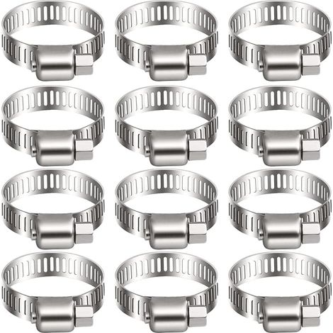 12 collier de serrage tuyau arrosage en acier inoxydable, collier 16-25mm, metal serre flex serrage pour tuyau d'engrenage conduits de carburant plomberie automobile piscine (1/5)