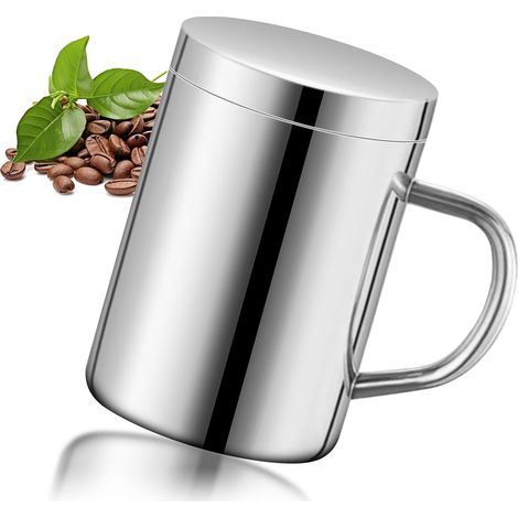 Mug Isotherme Cafe De 400 Ml, Tasse Inox En Acier Avec Couvercle, Isolation Thermique Et Anti-BrûLure,Gobelet Inox Enfant,Metal Tasse Thermos, Adapté Au Bureau Et Au Camping