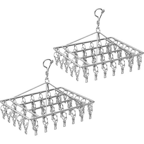 Tendederos plegables para calcetines con 40 pinzas, perchas de metal con clips, perchas para ropa interior, accesorios para tendedero, tendedero de ropa de acero inoxidable con (1/5)