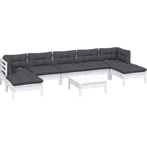 vidaXL Set Divani da Giardino 8 pz con Cuscini Bianchi Legno di Pino (1/4)