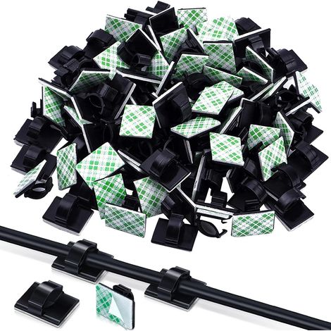 Lot de 100 attaches-câbles autocollantes, serre-câbles, supports de câbles, fixations pour voiture, bureau et maison (1/5)