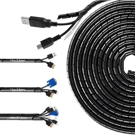 Gaine de Protection Universelle pour Câbles - 4mm(20m), 6mm(15m), 8mm(12m) - Gaine de Rangement Universelle, pour câbles TV, Ordinateur et Automobile, adapté à la Maison et au Bureau (1/5)
