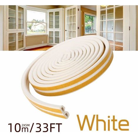 Cinta de sellado autoadhesiva de 10 m y 9 mm x 6 mm para puertas y ventanas, con tijeras, cinta métrica y 4 arandelas (blancas).