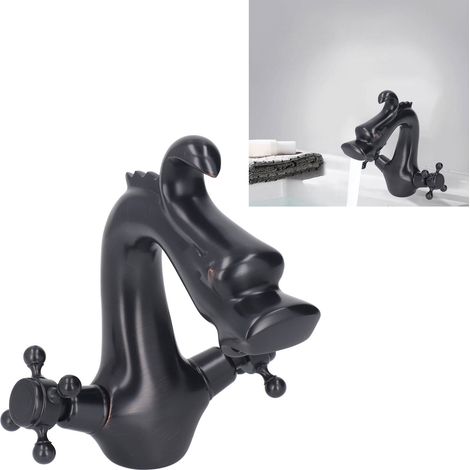 Robinet de lavabo tout cuivre de style européen, robinet de lavabo surélevé pour salle de bain, robinet mélangeur eau chaude/eau froide monotrou ancien (1/5)