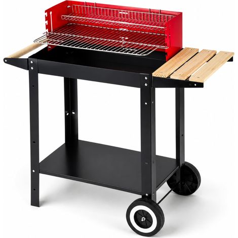 Barbecue A Carbone Con Griglia Regolabile E Accessori Inclusi Ripiano Laterale Mensola Porta Accessori Ruote Per Trasporto Facile Griglia Scaldavivande 86 x 40.5 x 81 Cm