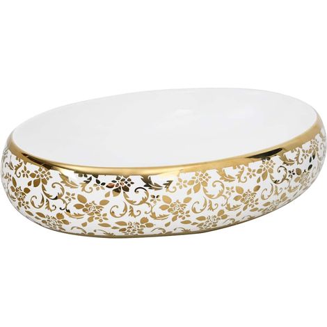Maison Exclusive - Lavabo da Appoggio Bianco e Oro Ovale 59x40x15 cm Ceramica