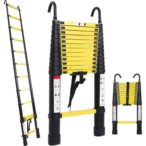 EINFEBEN Echelle Télescopique 3,8M Échelle pliante télescopique pliable mit hakenÉchelle droite simple charge max.150 kg (1/5)