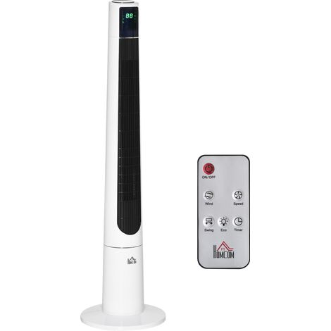 Ventilateur colonne oscillant HOMCOM 50W 3 vitesses H118cm D32cm Connecté Blanc Noir