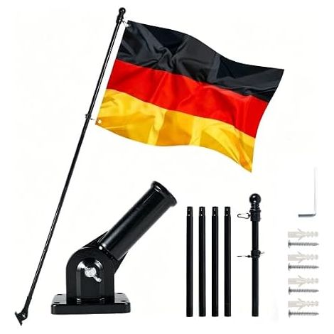 6FT Stainless Steel Telescopic Flag Pole Kit with Stand for Home Garden Yard Outdoor Fence (Black) (1/5)