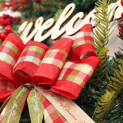 Couronne de Noël Artificielle avec Baies Rouges et Nœud pour Porte ou Mur, Décoration Festive
