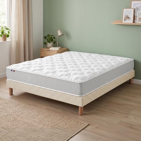 Ensemble matelas mousse haute densité 25kg/m3 H14 sommier en kit beige 140 x 190 (1/5)