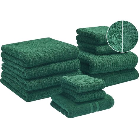 Lot de 11 Serviettes de Bain en Coton Tapis Linge de Bain Vert Atai (1/5)