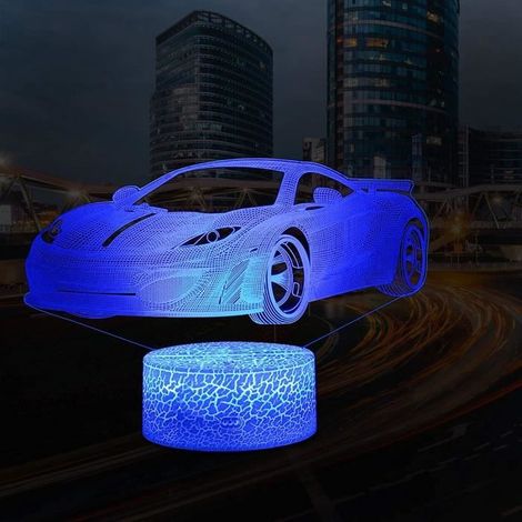 Veilleuses de voiture 3D Lampe à LED avec télécommande, 16 couleurs tactile à intensité variable, cadeau de lampe nuit pour enfant (1/4)
