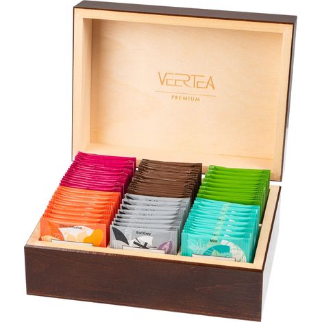 Caja de té marrón Veertea, 6 sabores, 96 sobres (1/3)