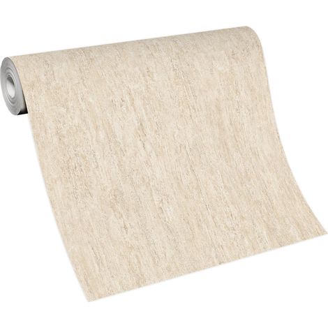 Papier peint béton beige clair crème chambre | Tapisserie béton beige bureau & couloir | Papier peint intissé moderne idéal salon (1/5)