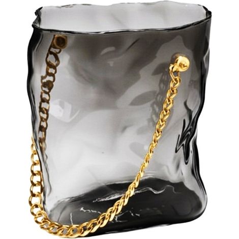 Vase en verre en forme de sac à main décoratif noir transparent et doré 20x12x24 cm - PANGIVO (1/2)