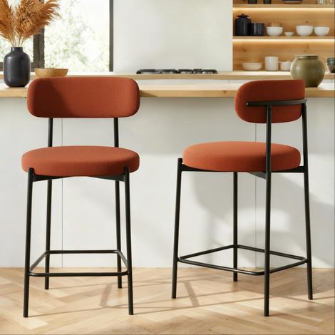 Juego de 2 taburetes de bar modernos IRIS en pana color terracota, 65 cm (1/5)
