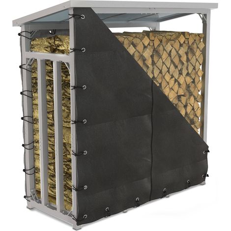 Kaminholzregal außen Metall VERZINKT mit Plane 188x70x188 Silber Stapelhilfe Brennholz Holz Unterstand mit Dach (1/5)