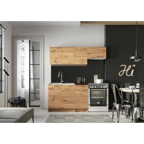 Cocina completa Sora, conjunto compacto y funcional con puertas y cajón, Roble nudos (1/5)