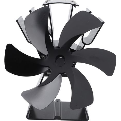 Ventilateur de poêle à chaleur à 6 pales en alliage d'aluminium, commande manuelle, cheminée de bureau pour poêles à bois, brûleurs à bûches à granulés, noir (1/5)