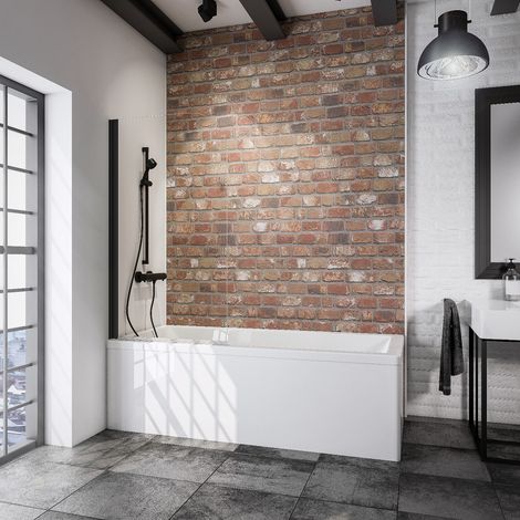 Schulte Duschwand für Badewanne 1-teilig schwenkbar - 70 x 130 cm, Glas: 5 mm Sicherheitsglas Klar Hell, Profil: Matt Schwarz