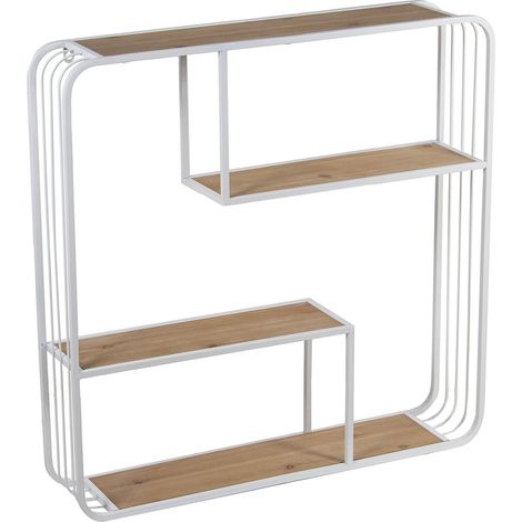 Étagère murale design blanche et bois pour salon - Métal blanc et bois naturel clair