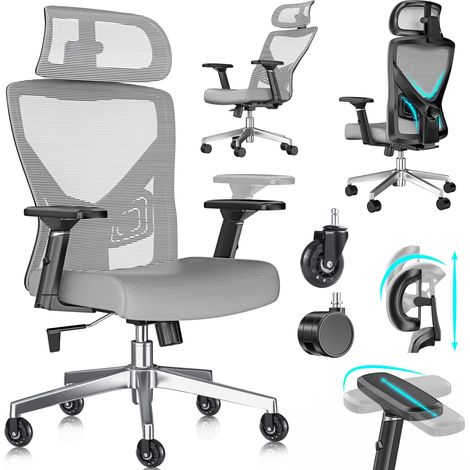 KESSER® Silla de oficina ergonómica, con reposacabezas - naranja / plata (1/5)