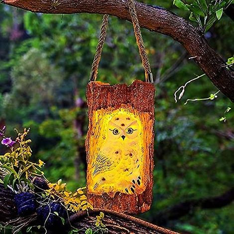Lampe solaire d'extérieur pour jardin, lanterne en forme de hibou à suspendre à une souche d'arbre, éclairage LED solaire IP65 étanche en résine, décoration pour jardin et terrasse (1/5)
