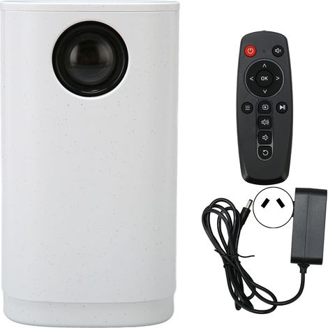 Mini-projecteur 1080P projection 16-100 pouces, télécommande, double haut-parleur, vidéoprojecteur portable pour famille/extérieur 100-240V blanc prise AU (1/5)