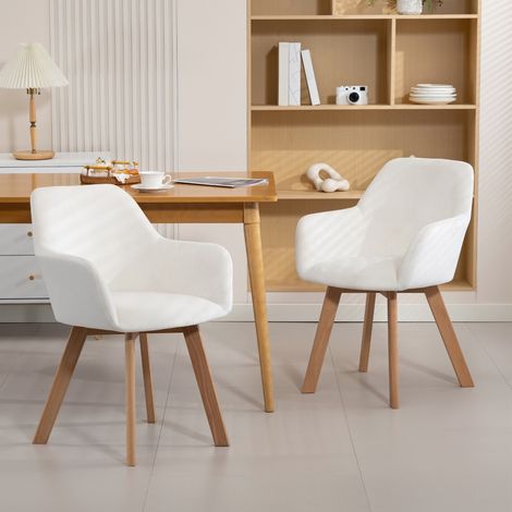 Lot de 2 chaises de salle à manger fauteuil assise rembourrée en tissu effet velours pieds en bois crème design moderne