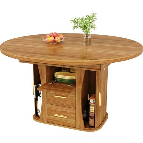 ELVMI Mesa de Comedor Extensible con Tablero Deslizante y Almacenamiento Integrado para Comedor en MDF Nogal (1/5)