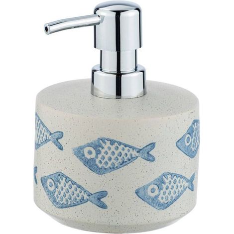 Distributeur Savon Liquide Aquamarin, Capacité 475 ml, céramique matte peinte à la main, Ø 10 x 13,2 cm, beige - bleu