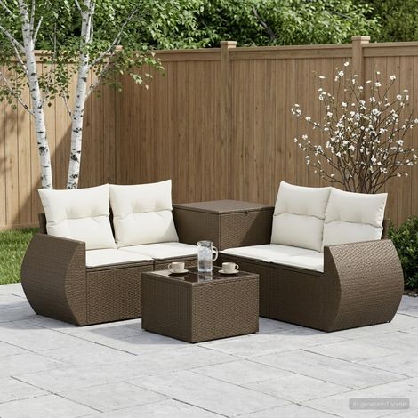 Set di divani 6 pz Marrone e Bianco Crema 55 x 55 x 37 cm vidaXL (1/5)