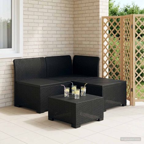 Canapé de Jardin 3 Places en Polypropylène PP Aspect Rotin Résistant aux UV Anthracite - PANGIVO (1/5)