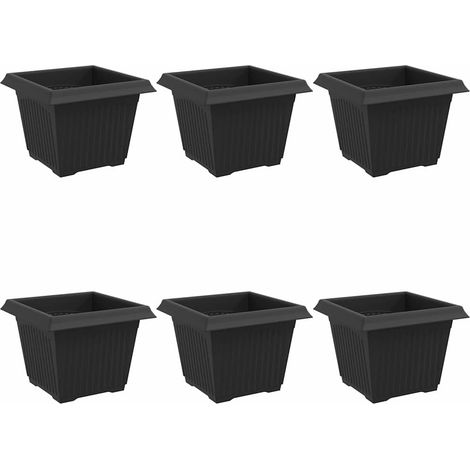 Vaso quadrato per fiori 6 pcs Nero 23 x 23 x 17,5 cm Plastica vidaXL