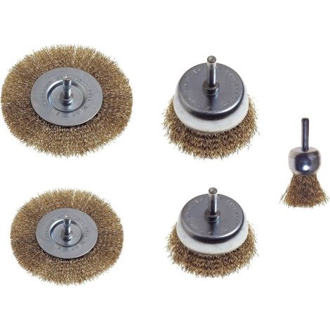 TRADE SHOP - Kit Set 5 Pezzi Spazzole In Acciaio Per Trapano Rimozione Ruggine Sverniciatura -