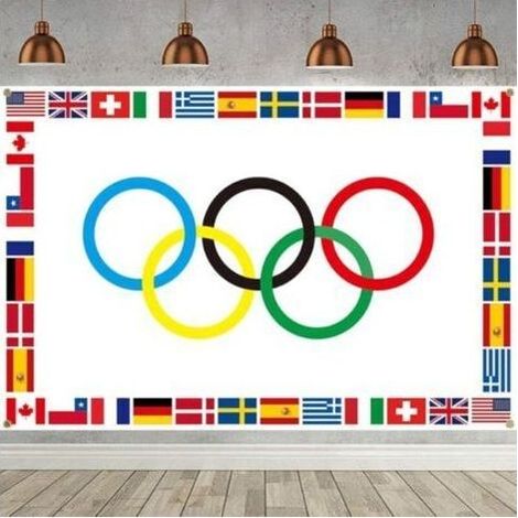 Large banner decorative olympique, rings olympiques, bottom international, decoration wall-mounted (180 x 110 cm) (1/5)