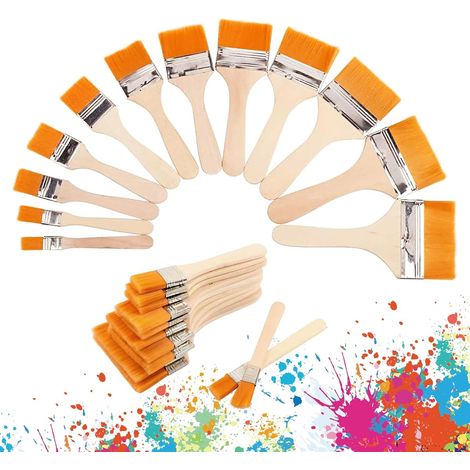 Set de 12 Pinceaux Plats, Pinceau Peinture et Vernis Bois avec Manche Bois, Petits pinceaux de Peinture pour Meubles pour peintures d'huile Aquarelle Art (12 Tailles) (1/5)