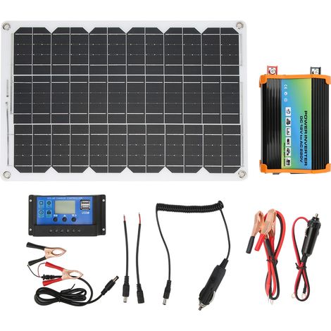 Kit solaire portable 300W onduleur 18W panneau solaire 18V contrôleur 30A 12V/24V convertisseur 12V vers 220V noir (1/5)