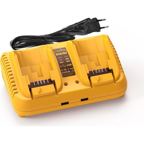 Dewalt 20V Max 2-Port-Akkuladegerät – Kompatibel mit 12V/20V Li-Ion-Akkus – Gelb – Schnellladung (1/4)