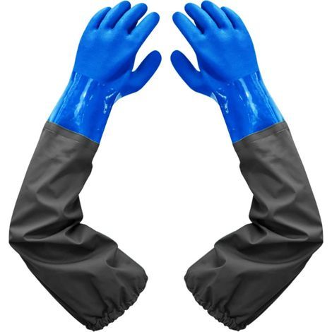 Guanti in gomma estesi, impermeabili e satinati - 40 cm, fodera floccata, polsini elasticizzati - Per la pulizia di stagni, industria chimica, agricoltura, pesca, edilizia (1/5)