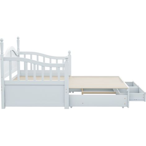 Sofá cama extensible de madera de pino 90 x 190 cm con cajones, blanco (1/5)