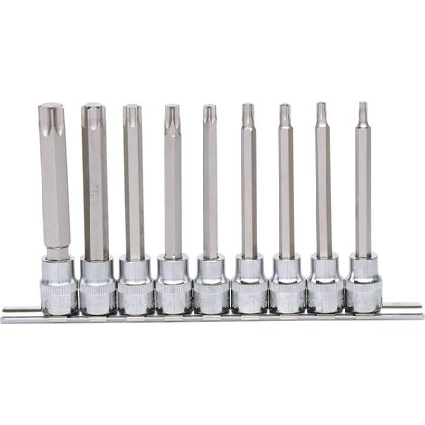 3/8" Serie di bussole p.viti Torx CHROME lunghe,9 pzT20-T60 (1/2)