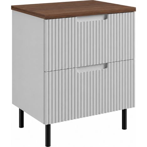 Mobile sottolavabo con piedini 60 cm, 2 cassetti, con piano, chiusura ammortizzata, Bianco / piano Rovere Noce, gambe nere, 60 x 46 x 73,6 cm (1/5)
