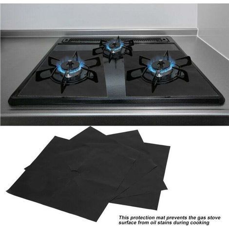 4pcs Non-Stick Gas Stove Burner Protective Mat Oil Protector Kitchen Tool (Black) (1/4)