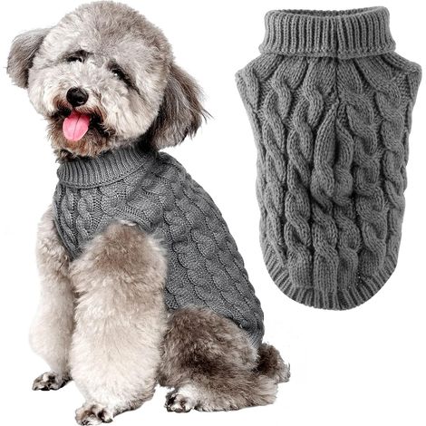 Pull pour chien, pull à col roulé pour chiot, pulls tricotés pour chiens et chats de petite et moyenne taille, vêtements doux et confortables pour chien, tenue d'automne et d'hiver (GRIS M) (1/5)